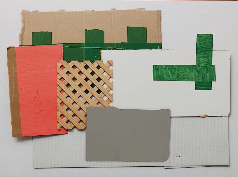 Wolfgang Ellenrieder: Tabelau mit Faserplatte, 2016, Faserplatte, Öl und Pigmentdruck auf Forex, 89 x 118 cm

